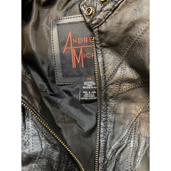 Andrew Michael Black Leather Jacket Size 1XL Quilted Pattern-Rope Accent- Moto - Picture 7 of 11